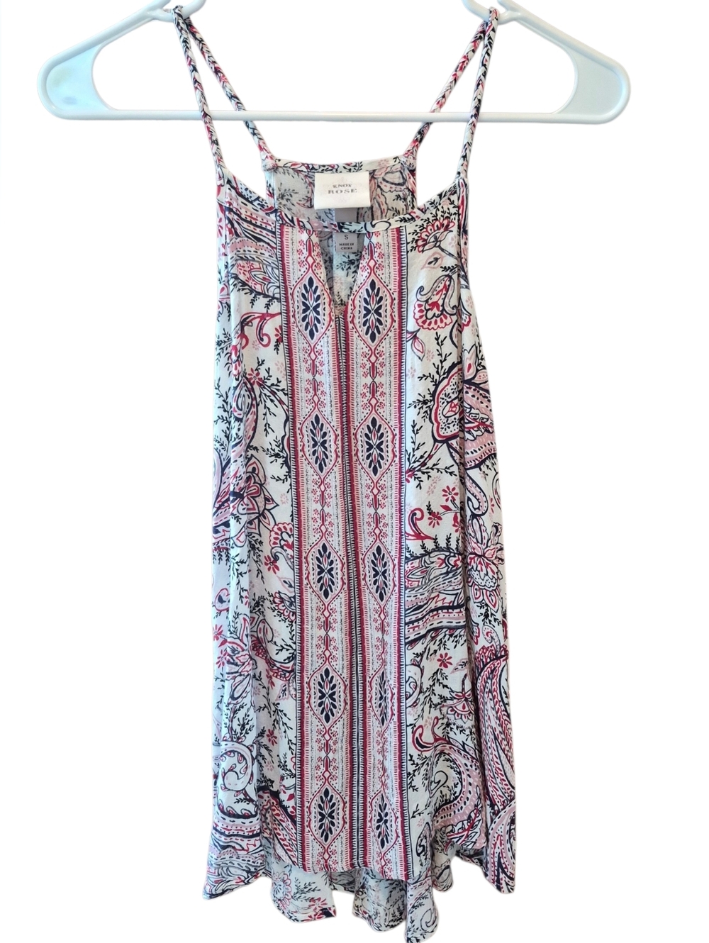 Lightweight Paisley Print Spaghetti Strap Dress - Pink & Navy, Size S